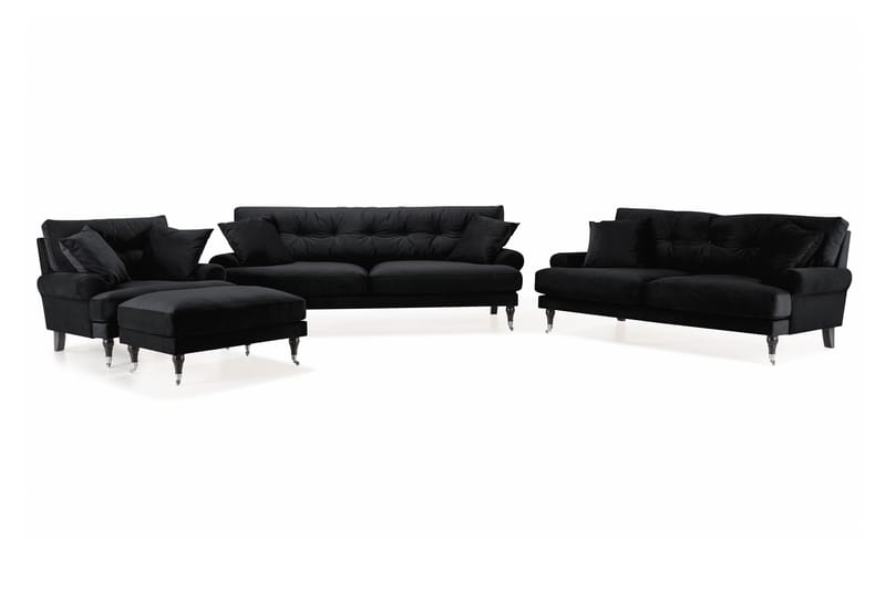 Sofagruppe Webber 3+2+1 Fløyel - Svart|Krom - Møbler - Sofaer - Sofagrupper - Howard sofagruppe