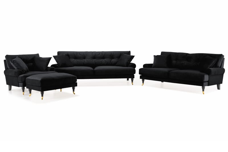 Sofagruppe Webber 3+2+1 Fløyel - Svart/Messing - Møbler - Sofaer - Sofagrupper - Howard sofagruppe