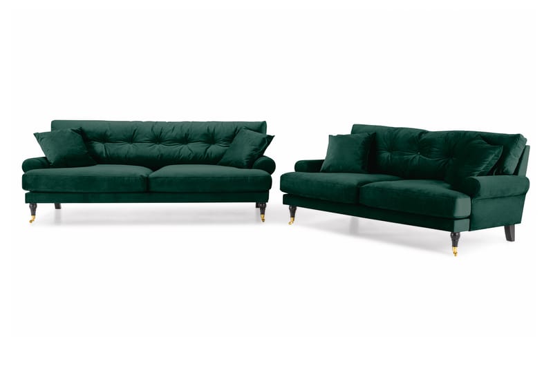 Sofagruppe Webber 3+2 Fløyel - Mørkgrønn|Messing - Møbler - Sofaer - Sofagrupper - Howard sofagruppe