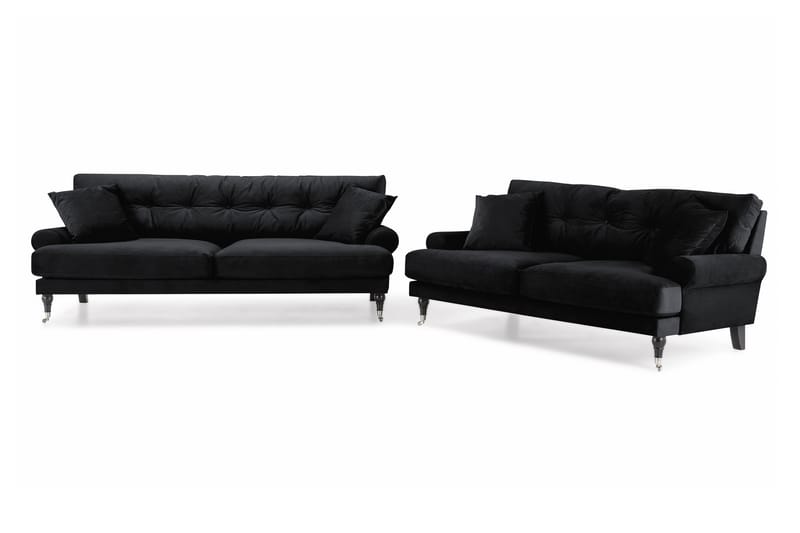 Sofagruppe Webber 3+2 Fløyel - Svart|Krom - Møbler - Sofaer - Sofagrupper - Howard sofagruppe