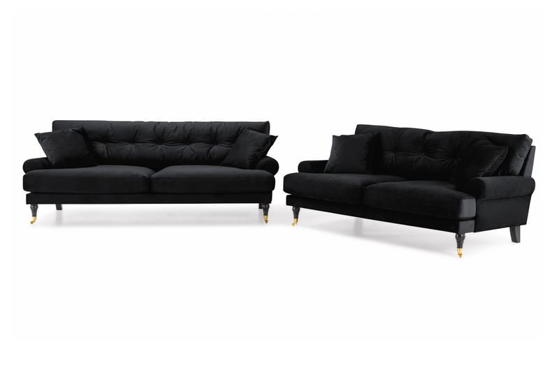 Sofagruppe Webber 3+2 Fløyel - Svart|Messing - Møbler - Sofaer - Sofagrupper - Howard sofagruppe