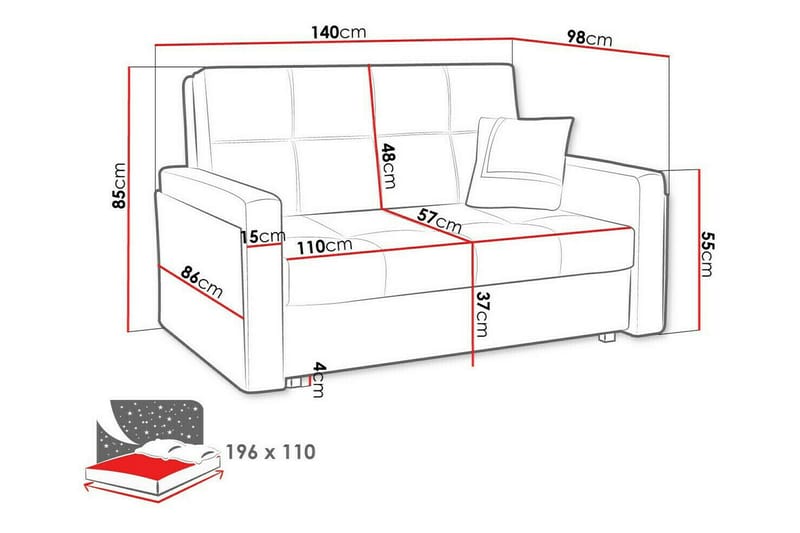 2-seters Sovesofa Denegal - Mørkegrå - Møbler - Sofaer - Sovesofaer - 2 seters sovesofa