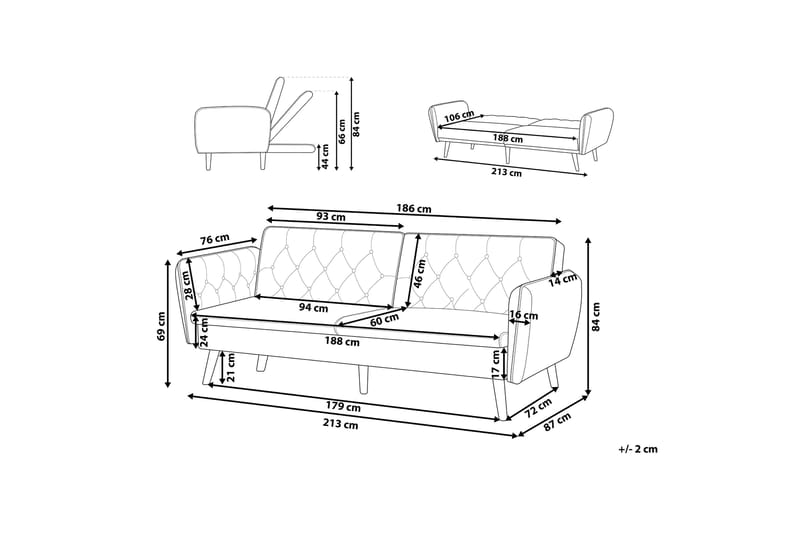 2-seters Sovesofa Keianes - Fløyel/Svart - Møbler - Sofaer - Sovesofaer - 2 seters sovesofa