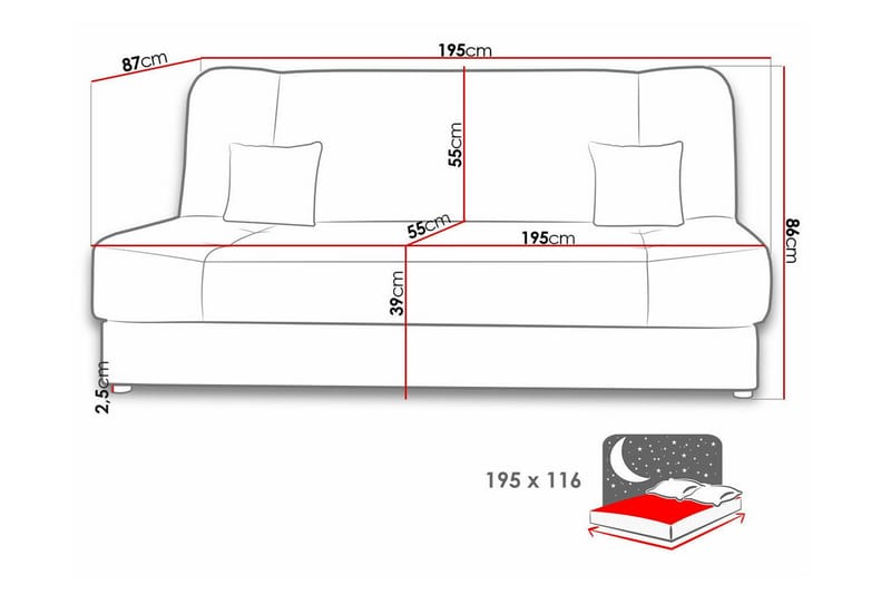 2-seters Sovesofa Kintore - Grå - Møbler - Sofaer - Sovesofaer - 2 seters sovesofa