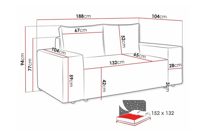 2-seters Sovesofa Knocklong - Lyse brun - Møbler - Sofaer - Sovesofaer - 2 seters sovesofa