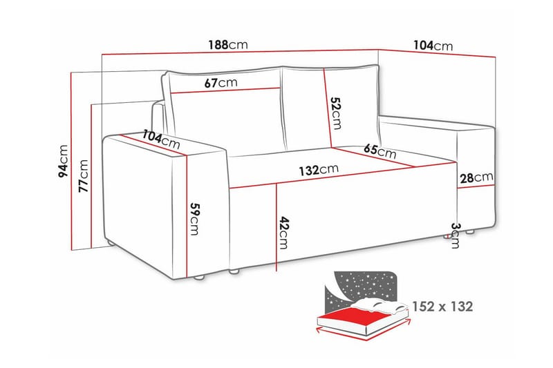 2-seters Sovesofa Knocklong - Mørkegrå - Møbler - Sofaer - Sovesofaer - 2 seters sovesofa