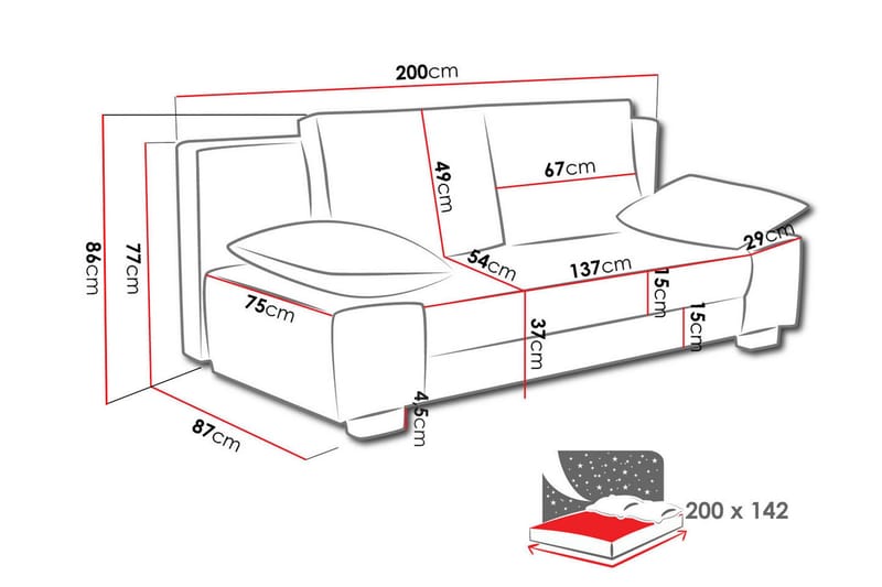 Sovesofa 2-seters 200x87 cm - Møbler - Sofaer - Sovesofaer - 2 seters sovesofa