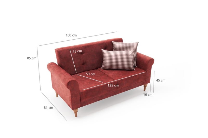 Sovesofa Colombia 2-seters 125x109 - Rød - Møbler - Sofaer - Sovesofaer - 2 seters sovesofa