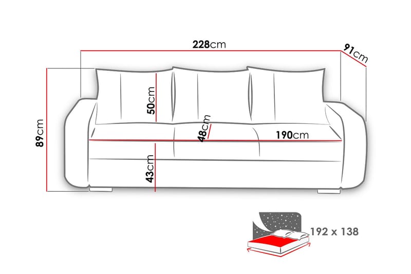 Sovesofa Mono 228x91x89 cm - Møbler - Sofaer - Sovesofaer - 2 seters sovesofa