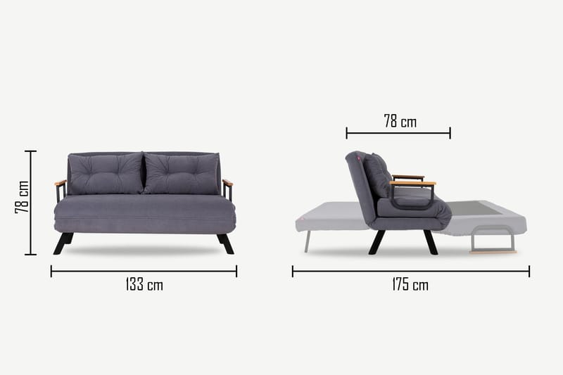 Sovesofa Riceville 2-seters 120x185 - Grå - Møbler - Sofaer - Sovesofaer - 2 seters sovesofa