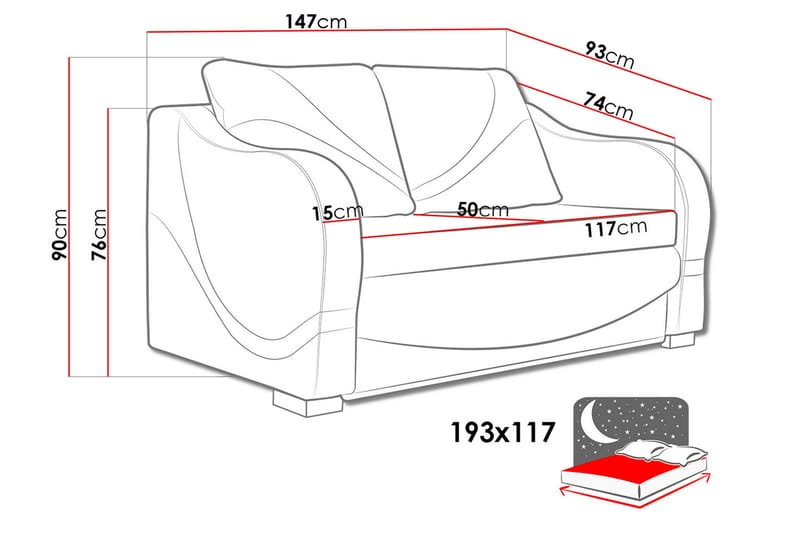 Sovesofa Tina 147x74x90 cm - Hvit - Møbler - Sofaer - Sovesofaer - 2 seters sovesofa