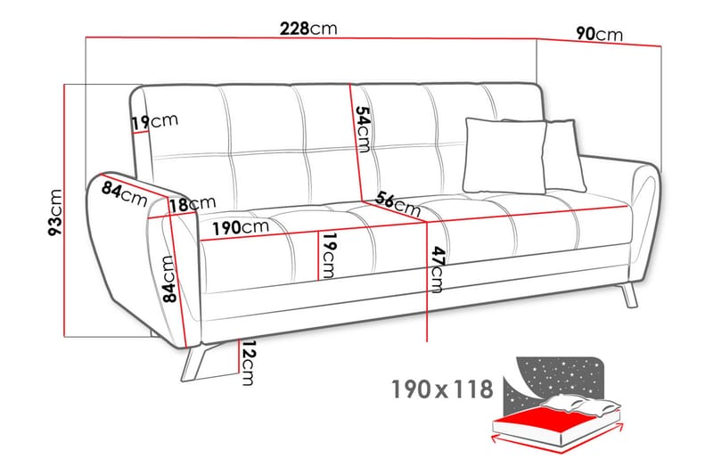 3-seters Sofa Rangrik - Grå/Svart - Møbler - Sofaer - Sovesofaer - 3 seters sovesofa