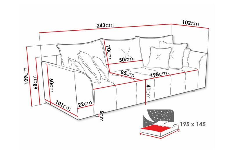 3-seters Sovesofa Abbeyfield - Grå - Møbler - Sofaer - Sovesofaer - 3 seters sovesofa