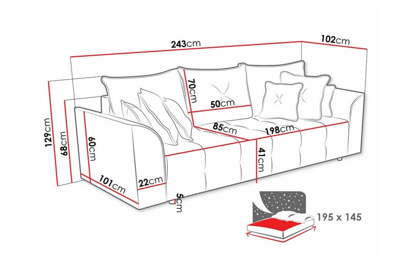 3-seters Sovesofa Abbeyfield - Mørkeblå - Møbler - Sofaer - Sovesofaer - 3 seters sovesofa