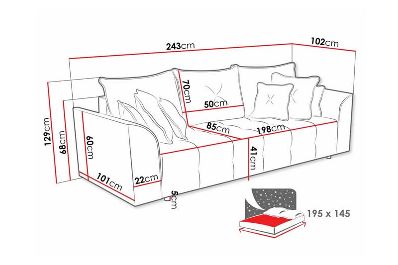 3-seters Sovesofa Abbeyfield - Svart - Møbler - Sofaer - Sovesofaer - 3 seters sovesofa