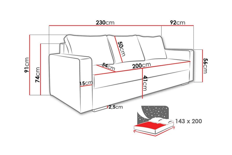 3-seters Sovesofa Clarina - Hvid - Møbler - Sofaer - Sovesofaer - 3 seters sovesofa