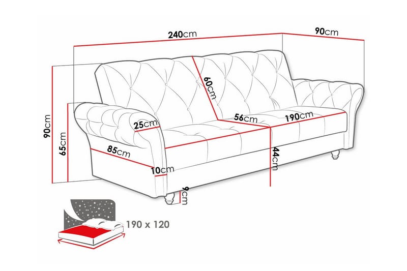 3-seters Sovesofa Denegal - Lyse brun - Møbler - Sofaer - Sovesofaer - 3 seters sovesofa