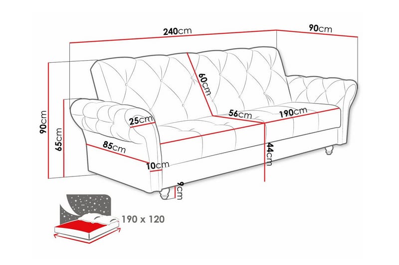 3-seters Sovesofa Denegal - Mørkeblå - Møbler - Sofaer - Sovesofaer - 3 seters sovesofa