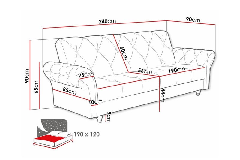 3-seters Sovesofa Denegal - Mørkebrun - Møbler - Sofaer - Sovesofaer - 3 seters sovesofa