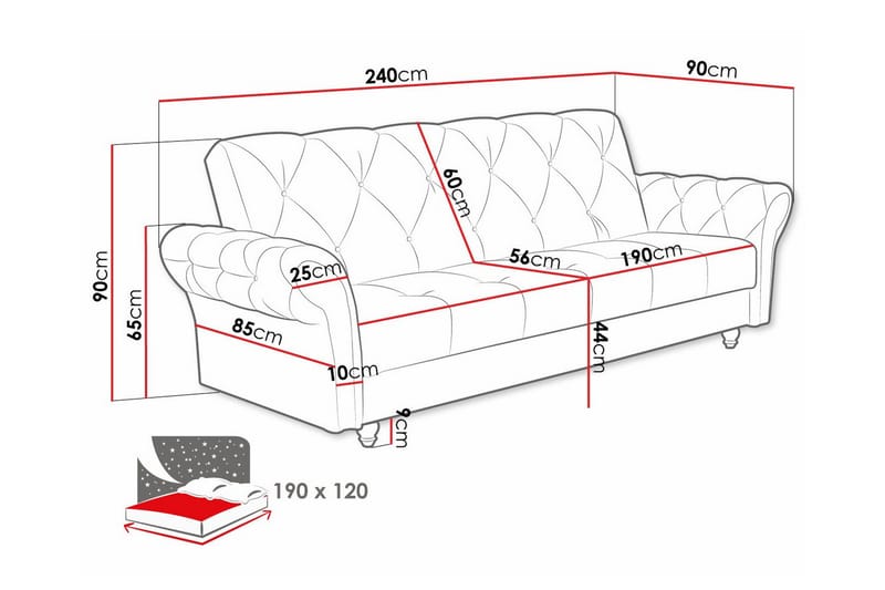 3-seters Sovesofa Denegal - Mørkebrun - Møbler - Sofaer - Sovesofaer - 3 seters sovesofa