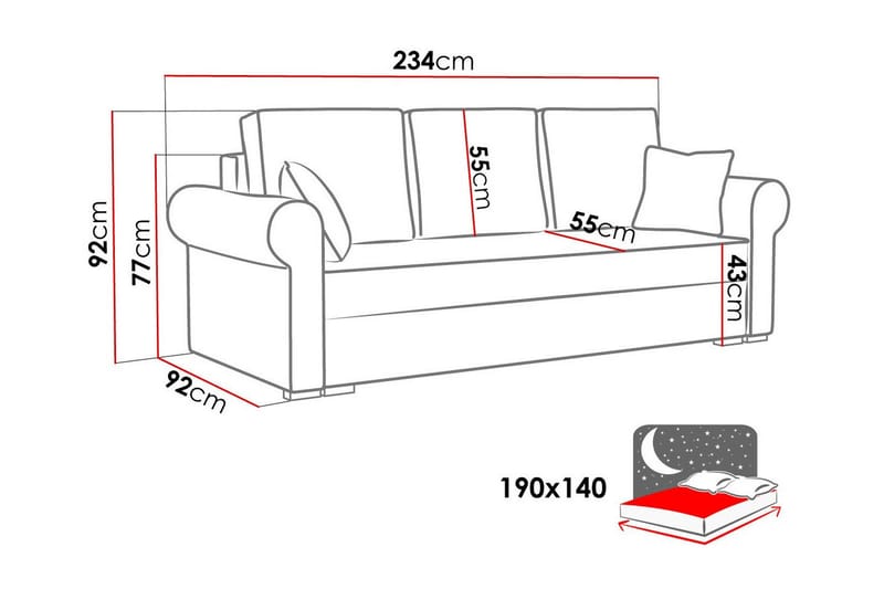 3-seters Sovesofa Denegal - Mørkegrå - Møbler - Sofaer - Sovesofaer - 3 seters sovesofa