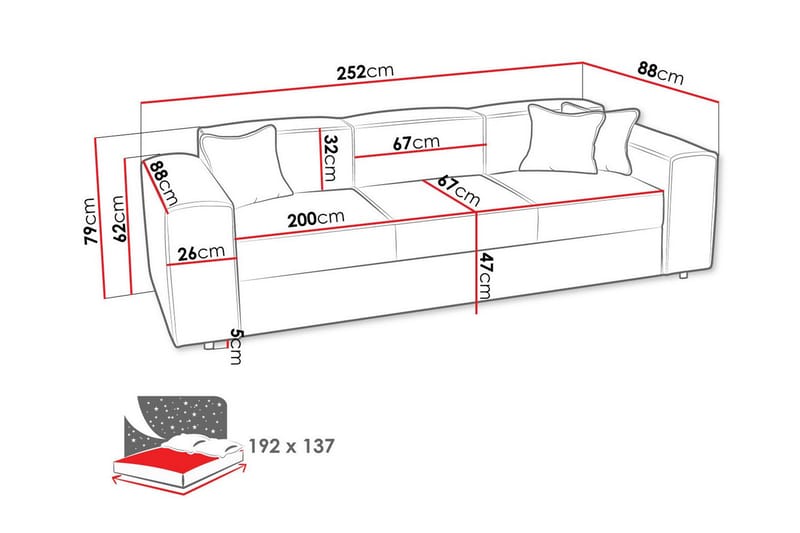 3-seters Sovesofa Knocklong - Mørkegrå - Møbler - Sofaer - Sovesofaer - 3 seters sovesofa