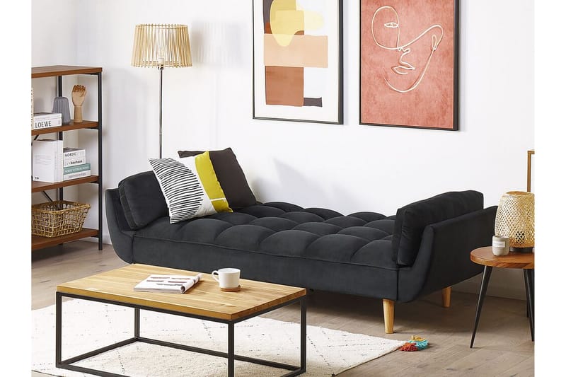 3-seters Sovesofa Lutarp - Fløyel/Svart - Møbler - Sofaer - Sovesofaer - 3 seters sovesofa