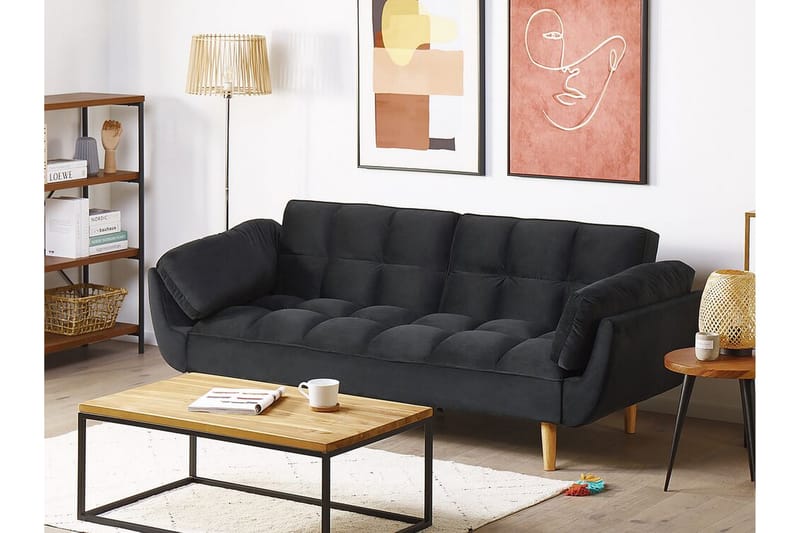 3-seters Sovesofa Lutarp - Fløyel/Svart - Møbler - Sofaer - Sovesofaer - 3 seters sovesofa