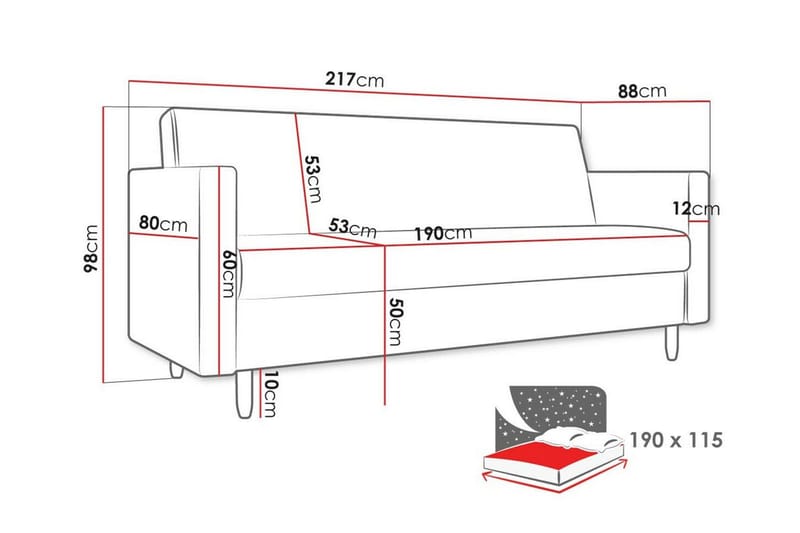 3-seters Sovesofa Midfeld - Mørkegrå - Møbler - Sofaer - Sovesofaer - 3 seters sovesofa