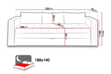 Sofa Euforia 222x75x71 cm - Møbler - Sofaer - Sovesofaer - 3 seters sovesofa