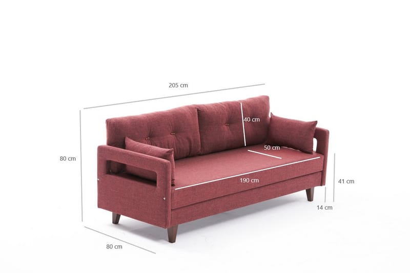 Sovesofa Burkina 3-seters 150x190 - Rød - Møbler - Sofaer - Sovesofaer - 3 seters sovesofa