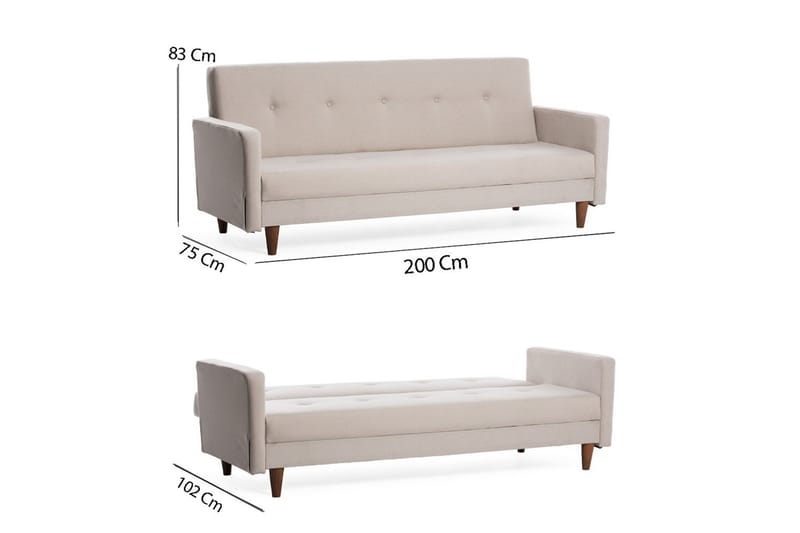 Sovesofa Hiko - Cream - Møbler - Sofaer - Sovesofaer - 3 seters sovesofa