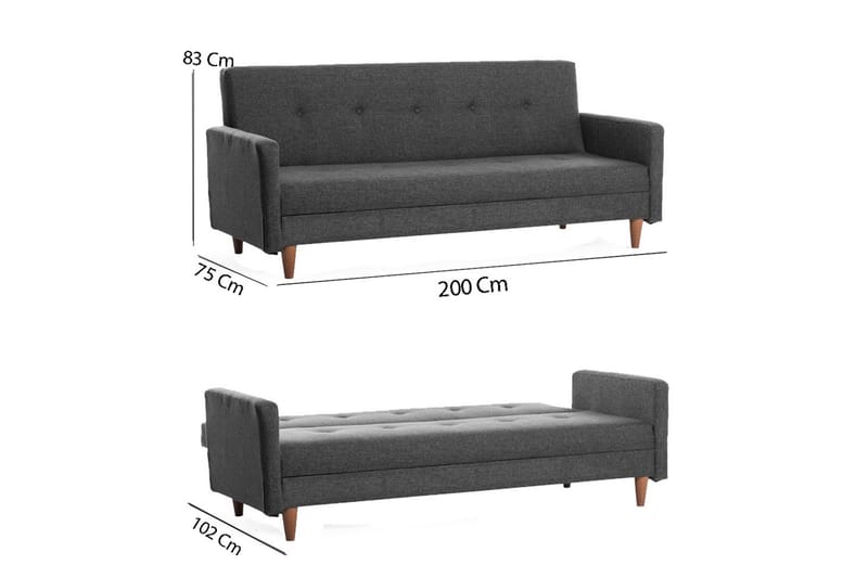 Sovesofa Hiko - Mørkegrå - Møbler - Sofaer - Sovesofaer - 3 seters sovesofa