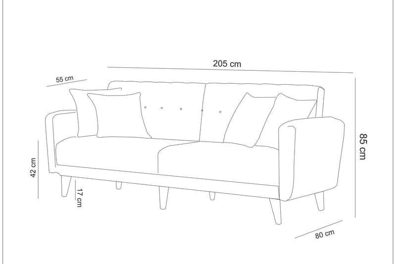 Sovesofa Kajla 3-seter - Grå - Møbler - Sofaer - Sovesofaer - 3 seters sovesofa