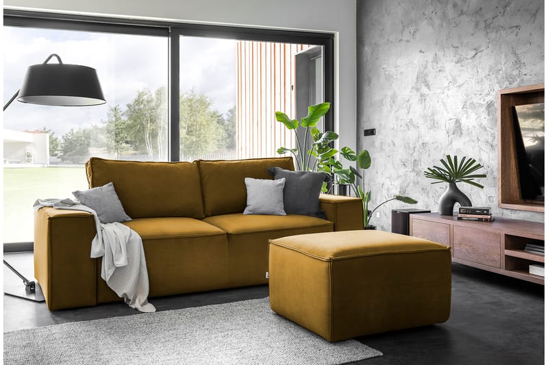 Sovesofa Kandari 3-seters med Oppbevaring - Gul - Møbler - Sofaer - Sovesofaer - 3 seters sovesofa