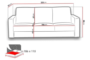 Sovesofa Kolder 222x97x88 cm - Møbler - Sofaer - Sovesofaer - 3 seters sovesofa