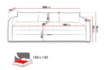 Sovesofa Rafal 208x76x75 cm - Møbler - Sofaer - Sovesofaer - 3 seters sovesofa