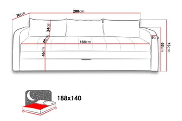 Sovesofa Rafal 208x76x75 cm - Møbler - Sofaer - Sovesofaer - 3 seters sovesofa