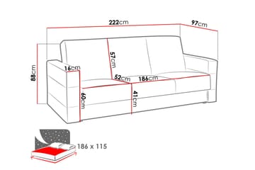 Sovesofa Spuare 222x97x88 cm - Møbler - Sofaer - Sovesofaer - 3 seters sovesofa