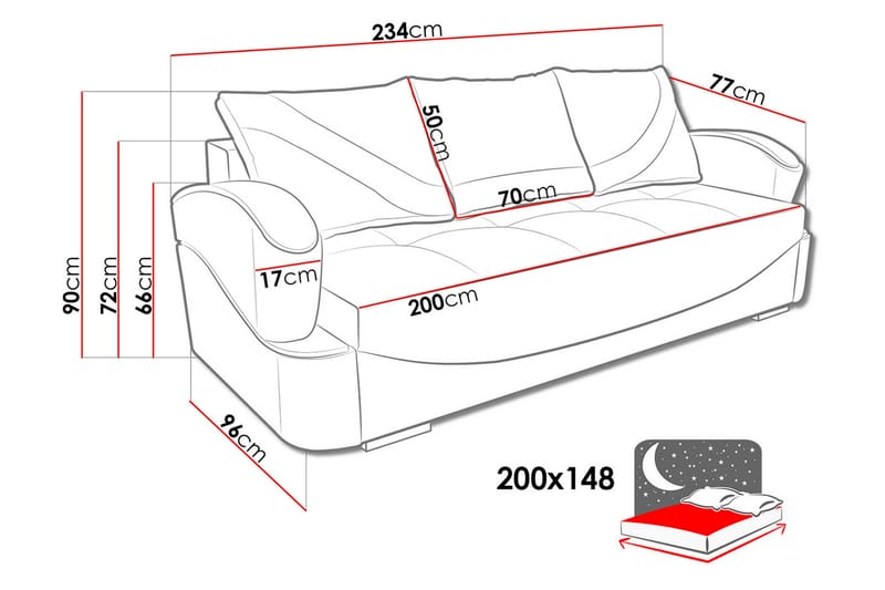 Sovesofa Turbo 200x96x90 cm - Møbler - Sofaer - Sovesofaer - 3 seters sovesofa