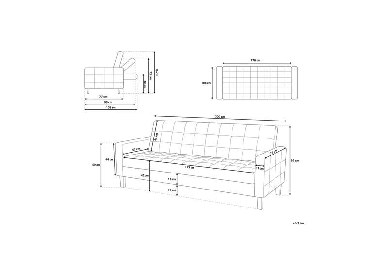 Sovesofa Vehkoo 200 cm - Grå - Møbler - Sofaer - Sovesofaer - 3 seters sovesofa