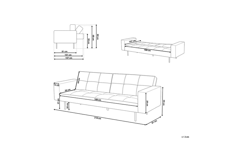 Sovesofa Visnes 218 cm - Blå - Møbler - Sofaer - Sovesofaer - 3 seters sovesofa