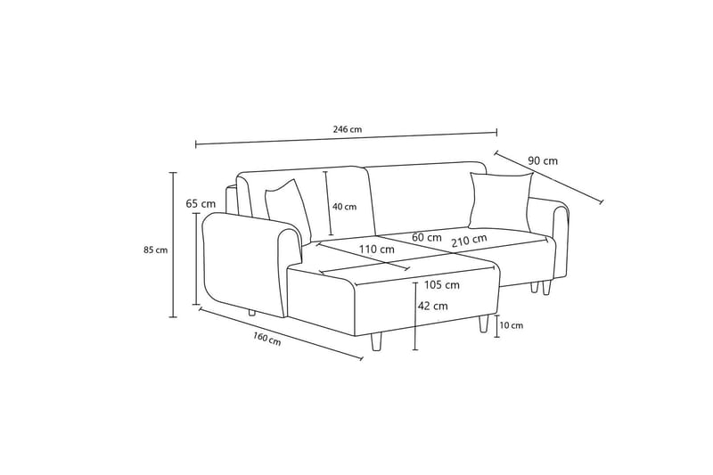 4-seters Sovesofa med Divan Alfie 4-seters - Antrasitt - Møbler - Sofaer - Sovesofaer - Sovesofa divan