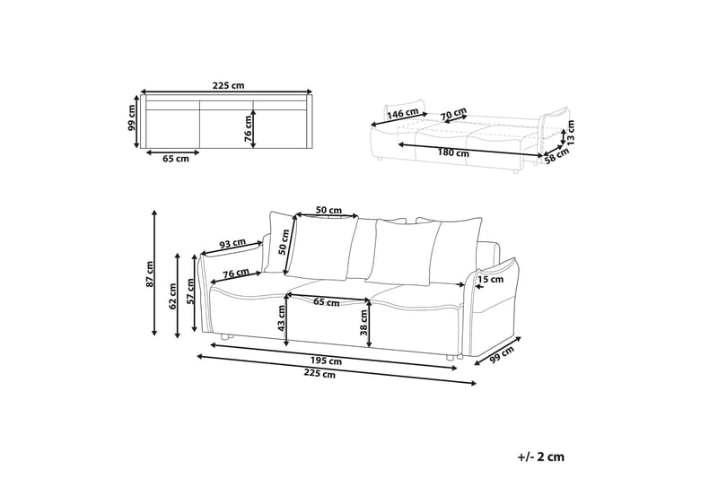 Balendin Sovesofa 3-seter - Beige/Svart - Møbler - Sofaer - Sovesofaer - 3 seters sovesofa