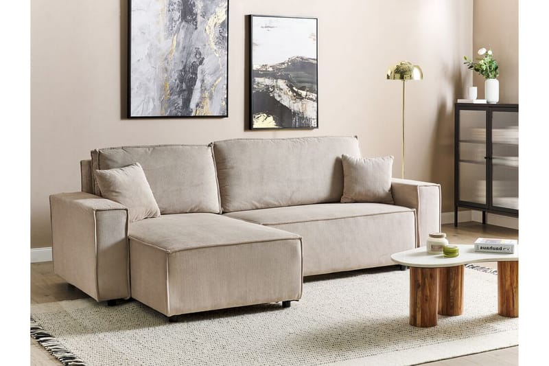 Dyshawn Hjørnesovesofa 2-seter - Beige/Svart - Møbler - Sofaer - Sovesofaer - Hjørnesovesofa