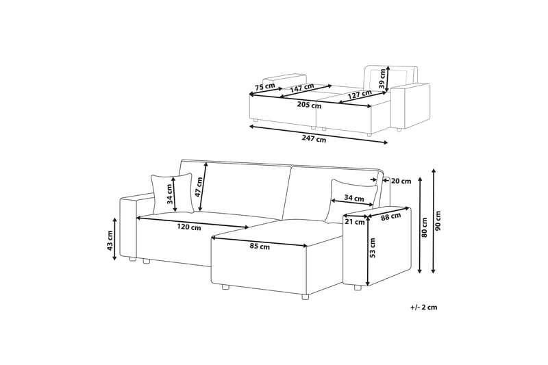 Dyshawn Hjørnesovesofa 2-seter - Beige/Svart - Møbler - Sofaer - Sovesofaer - Hjørnesovesofa