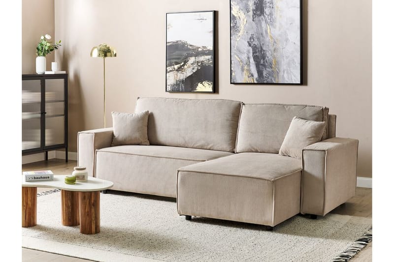 Dyshawn Hjørnesovesofa 2-seter - Beige/Svart - Møbler - Sofaer - Sovesofaer - Hjørnesovesofa