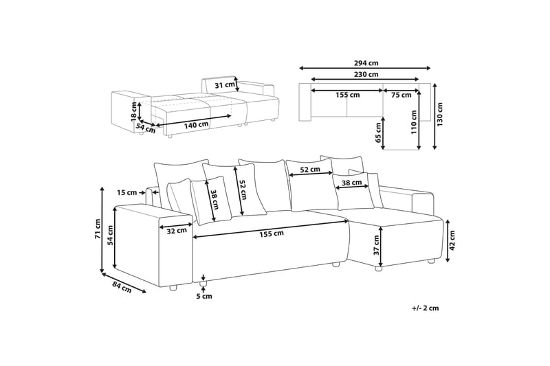 Dysis Hjørnesovesofa 3-seter - Beige/Svart - Møbler - Sofaer - Sovesofaer - Hjørnesovesofa