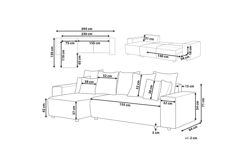 Dysis Hjørnesovesofa 3-seter - Grå/Svart - Møbler - Sofaer - Sovesofaer - Hjørnesovesofa