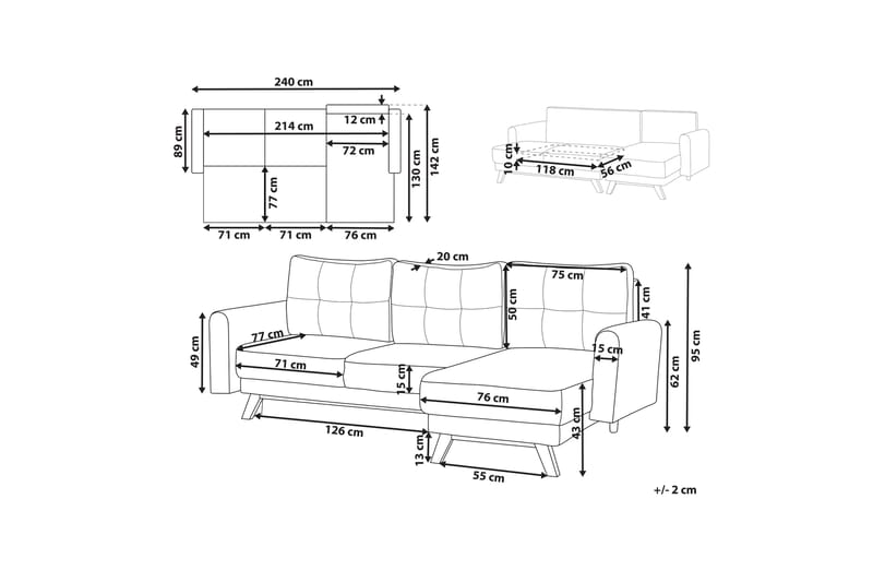 Faustin Hjørnesovesofa 3-seter - Beige/Lyst tre - Møbler - Sofaer - Sovesofaer - Hjørnesovesofa